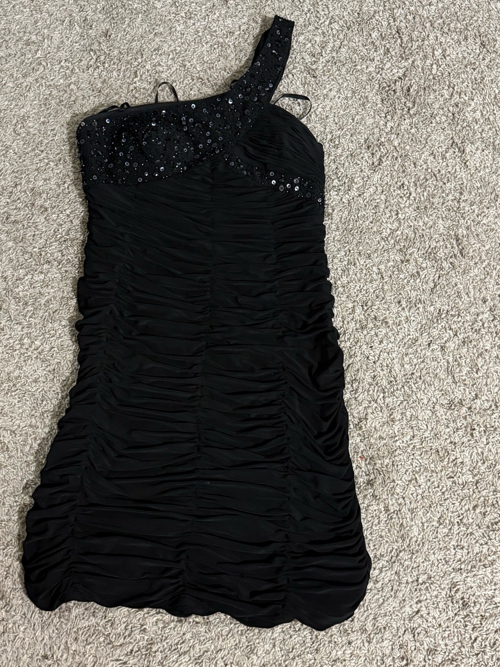 One-Shoulder Black Sequin Evening Dress - Women's